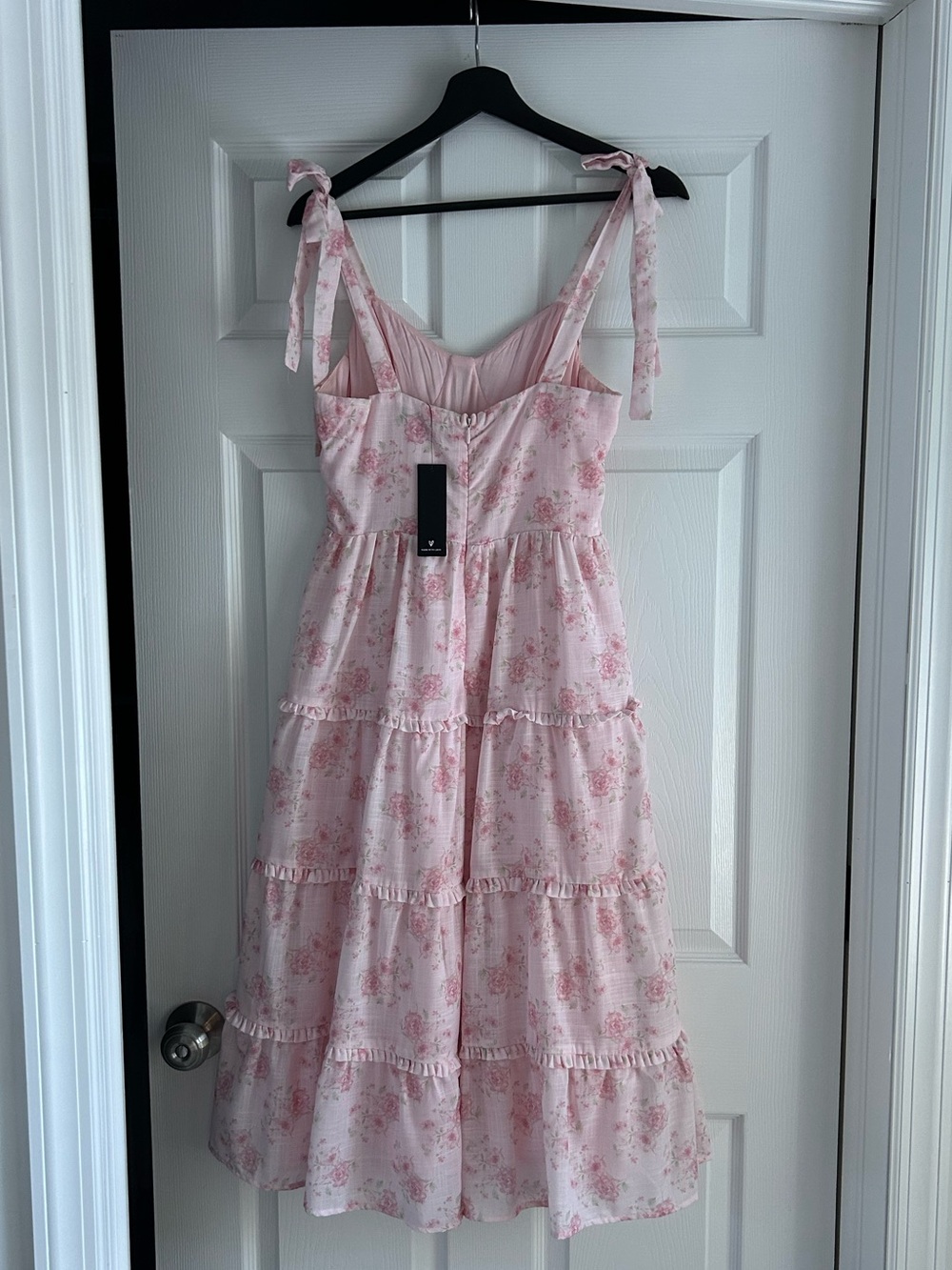 Lulus Unbelievably Darling Pink Floral Buster Tie-Strap Midi Dress - Picture 6 of 6